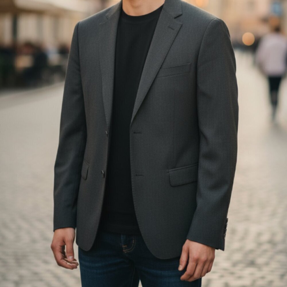 Zara Man Tailored Fit Jacket Blazer 36 Dark Gray
